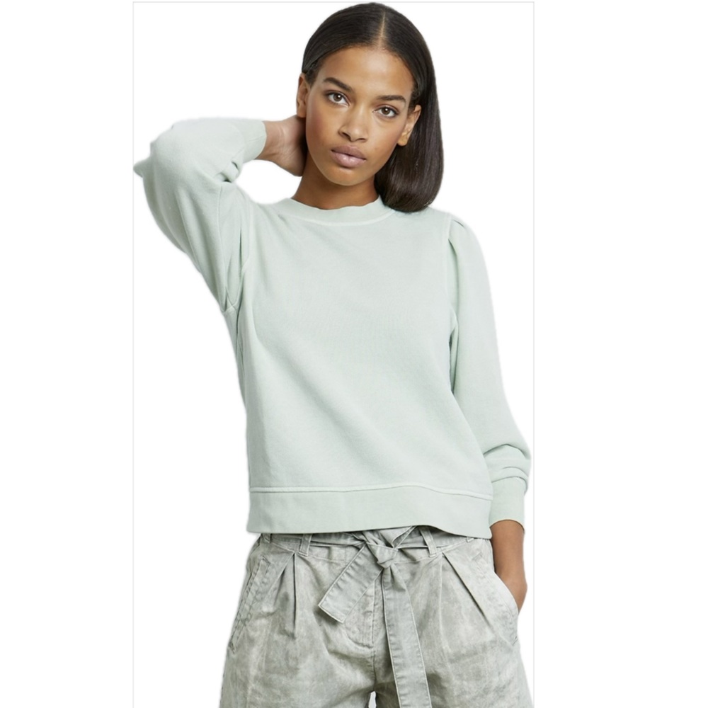 Rails Marcie Puff Sleeve Sweatshirt Small Mint Green Crewneck Cotton Blend Cozy